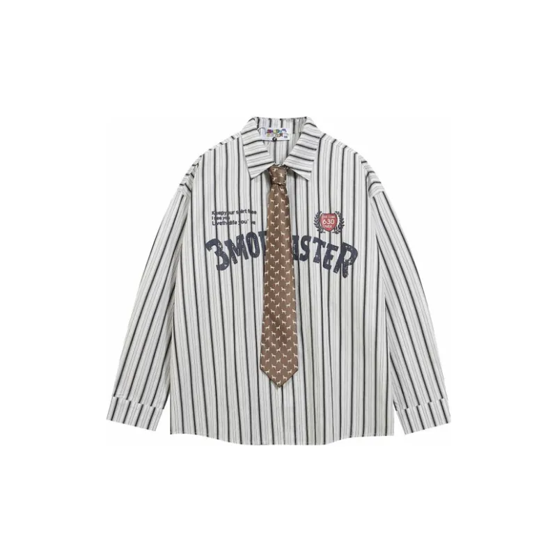 Striped Polo Collar Long Sleeve Shirt Jacket
