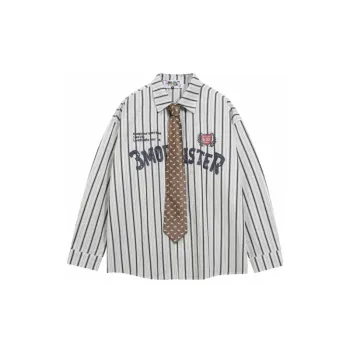 Striped Polo Collar Long Sleeve Shirt Jacket