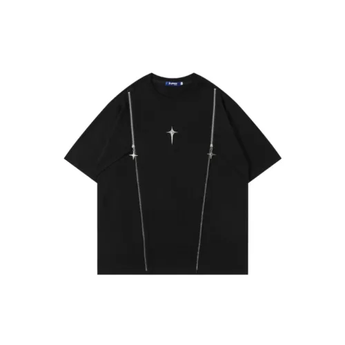 Retro Trendy Cross Star Zipper Design Short Sleeve T shirt