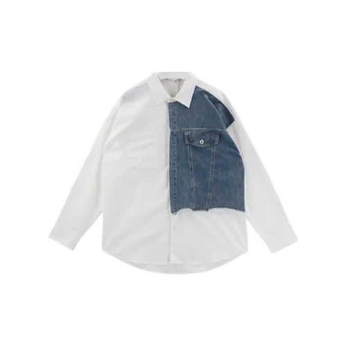 Vintage Long sleeved Niche Design Contrast Color Stitching Denim Shirt swag OOTD