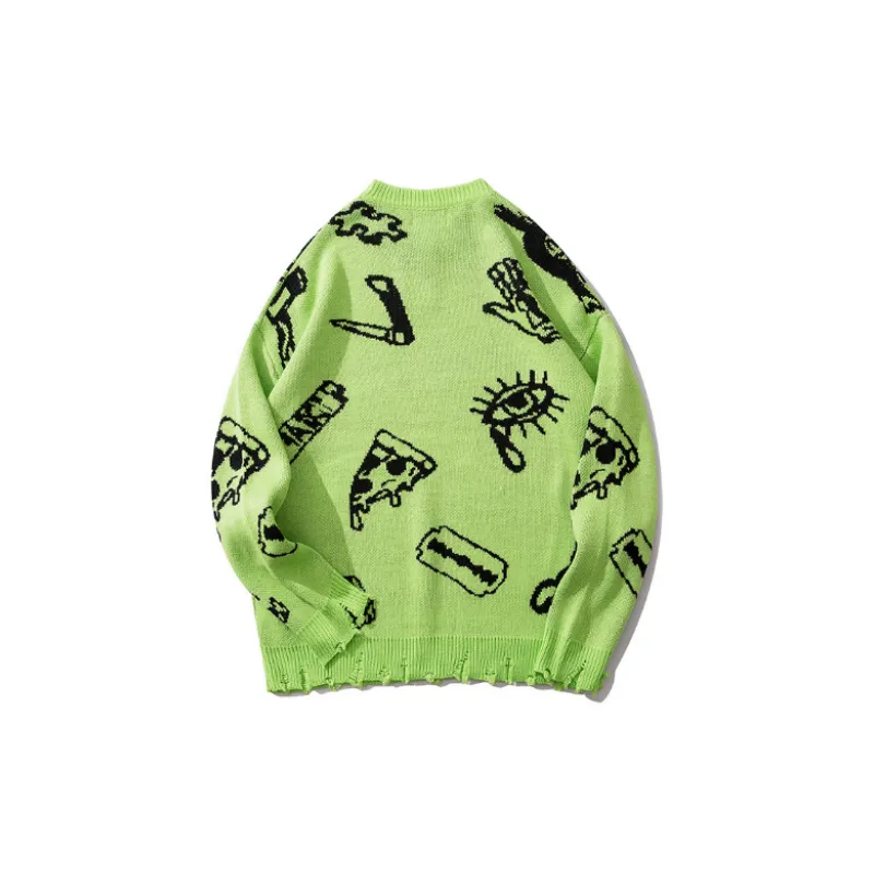 High Street Hip Hop with Hole Fashionable Loose Lazy Style Knitted Sweater-1