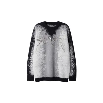 Retro Gradient Jacquard Metal Beads Decorative Contrast Crewneck Turtleneck Sweater