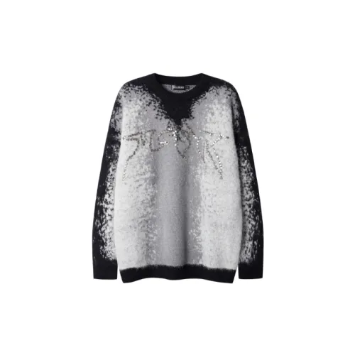 Retro Gradient Jacquard Metal Beads Decorative Contrast Crewneck Turtleneck Sweater