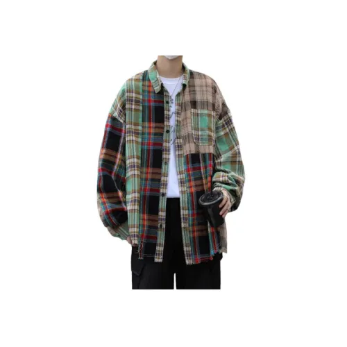 Irregular Patchwork Plaid Long-Sleeved Shirt