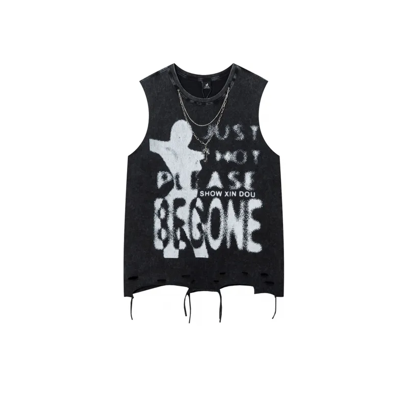Washed Old Cut Abstract Printed Vest swag OOTD-7