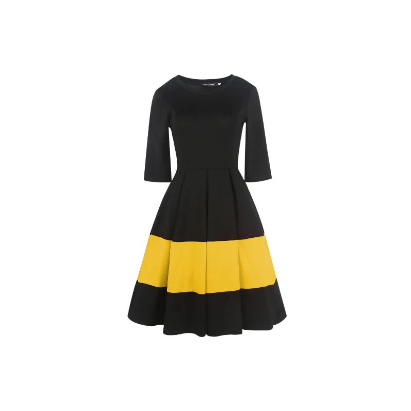 Elegant Contrast Color Cotton Dress Women-3