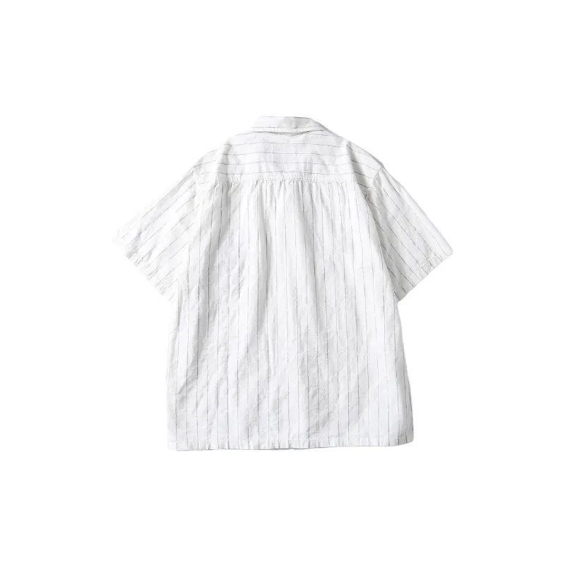 Retro Striped Linen Blend Fabric Shirt Unisex-1