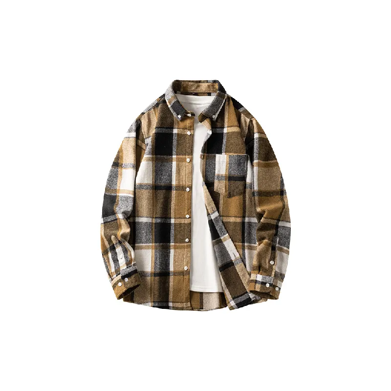 Casual Plaid Cotton Blended Fabric Shirt-10