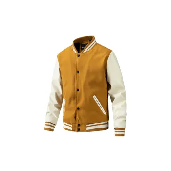 Sporty Striped Woolen Fabric Baseball Jersey