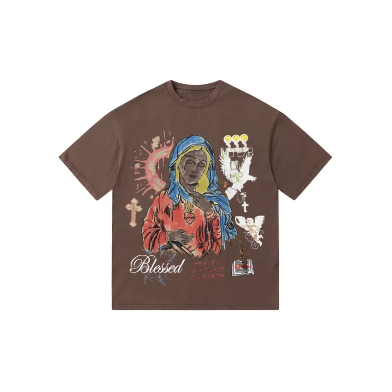 Retro Loose Washed Spray T Shirt-0