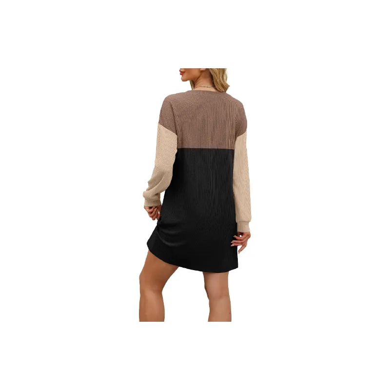 Contrast Color Loose Polyester Dress Women-5