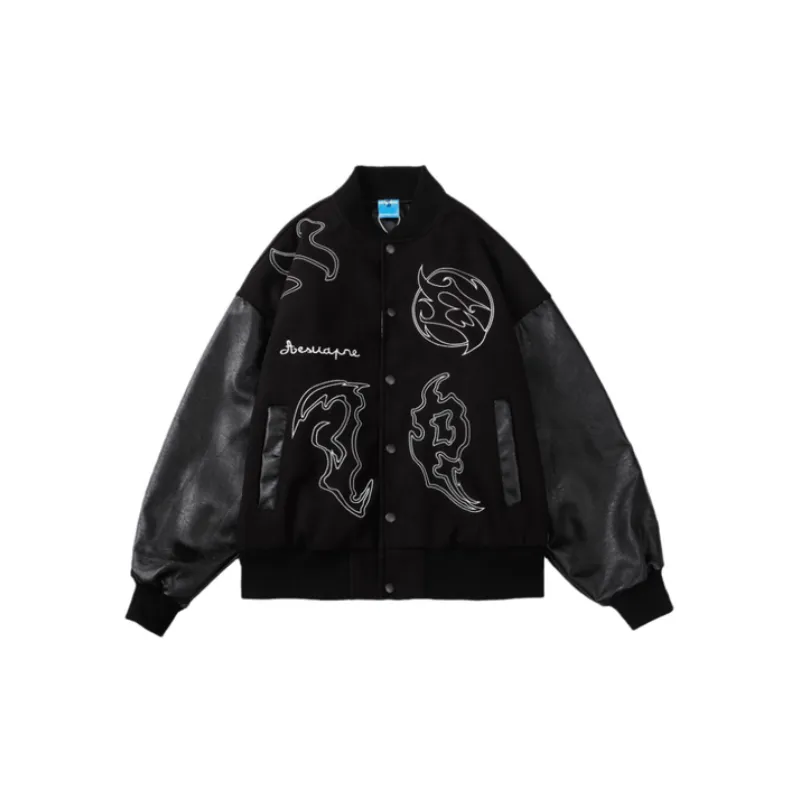 Retro Casual Embroidered Contrast Color Jacket-0