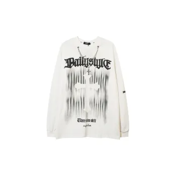 Diablo Hip hop Cross With Necklace Long sleeved T shirt