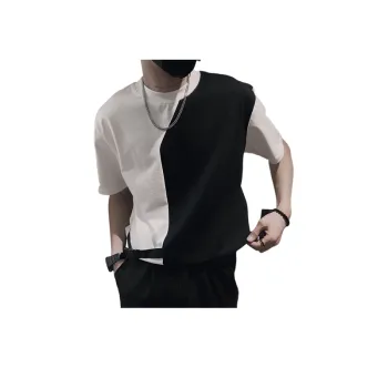 Black And White Stitching Round Neck T Shirt
