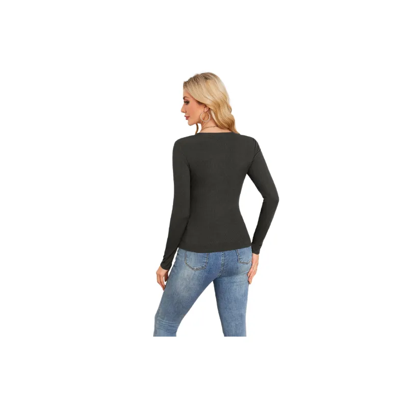 Casual Plain Polyester T Shirt Women-7