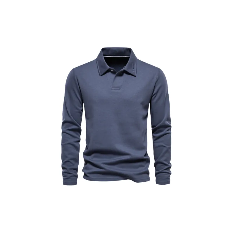 Casual Long Sleeve Cotton Blended Fabric Polo-3