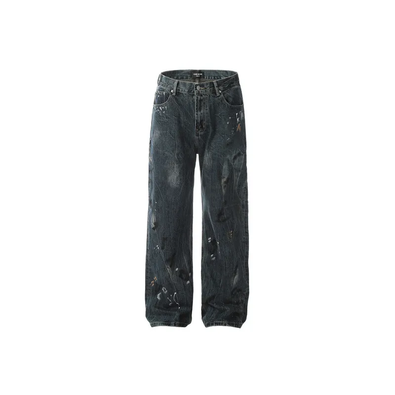 Retro Splash Ink Design Sense Loose Straight Jeans-0