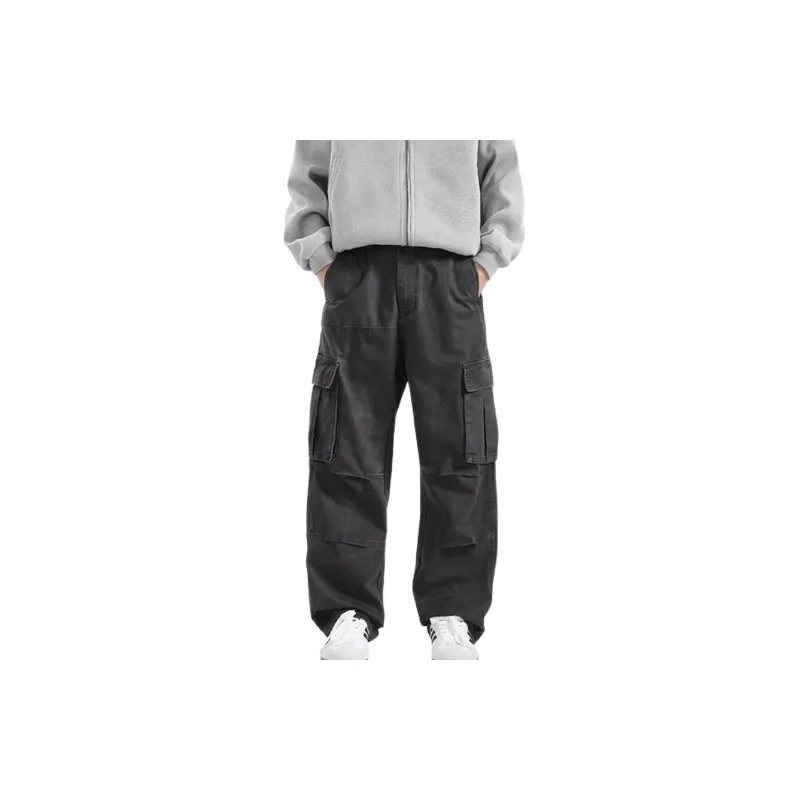 Retro Straight Leg Polyester Cargo Pants-2
