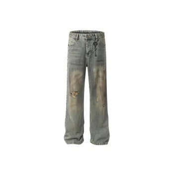 Ripped Straight Leg Jeans