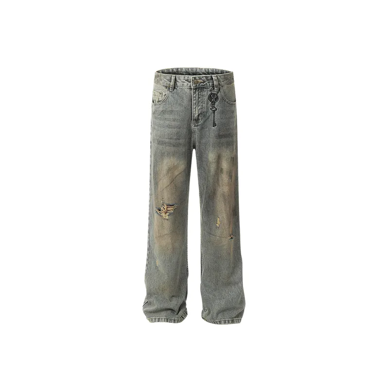 Ripped Straight Leg Jeans-0