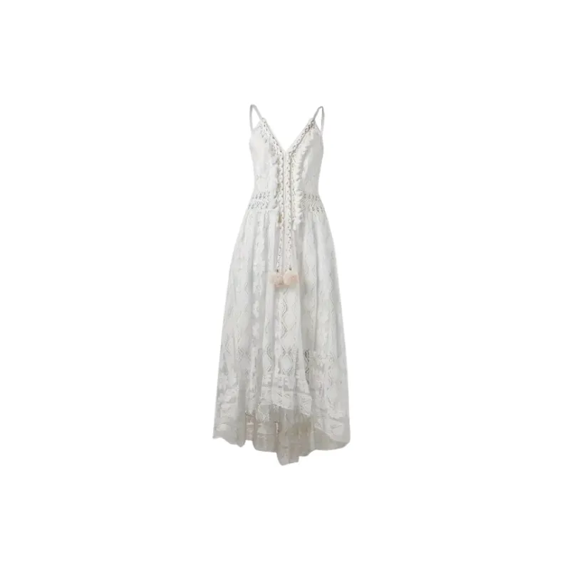 Plain Elegant Lace Slip Dress Women-0