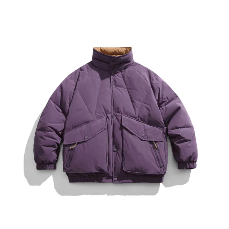 Spliced Large Pocket White Duck Down Jacket-6