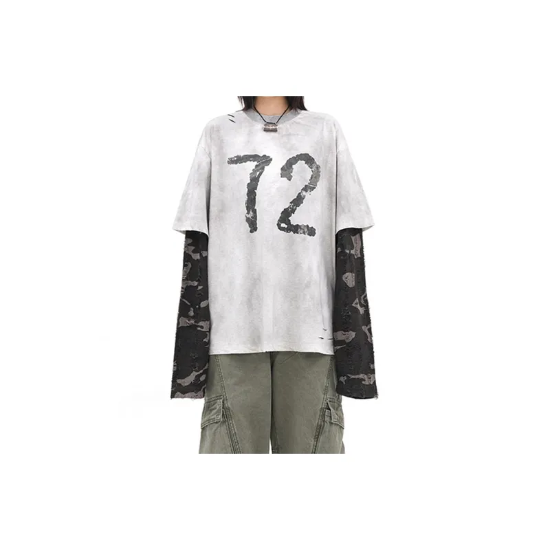 Casual Print Loose Long Sleeve T shirt-2