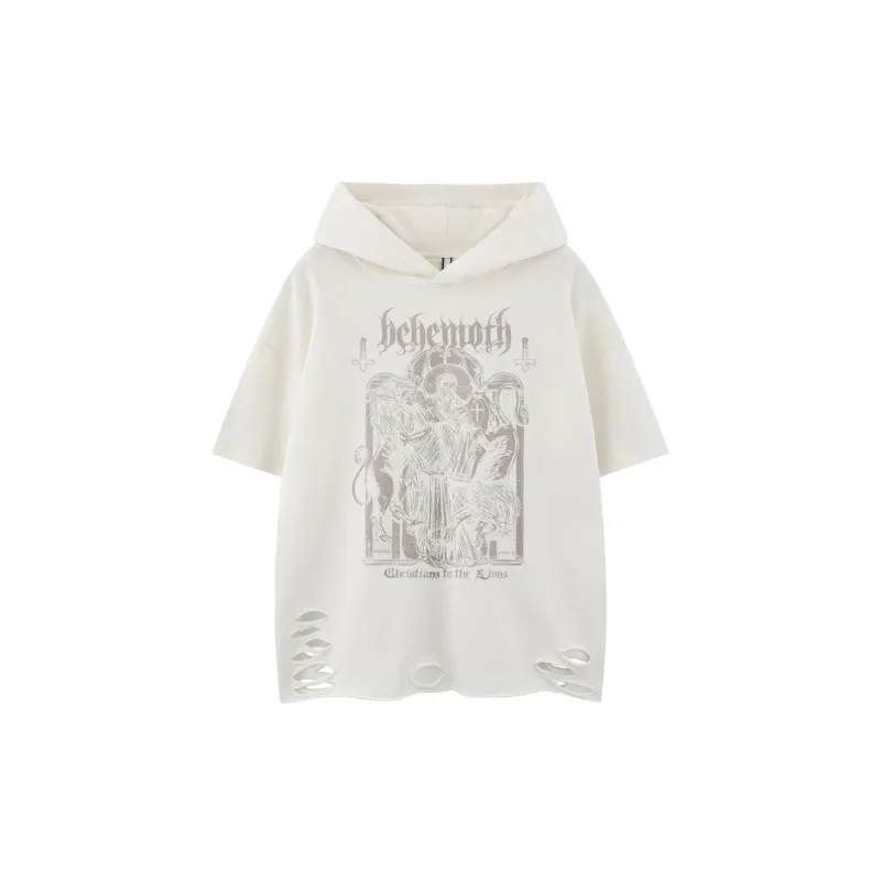 Retro Print Cotton Blended Fabric T-Shirt Unisex-4