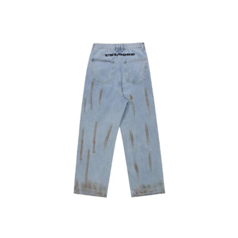 Raw Hem Design Embroidered Washed Oversized Pants-1