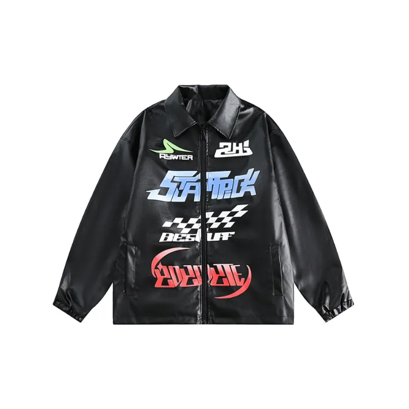Fashion Retro Racing Harajuku Motorcycle PU Leather Jacket