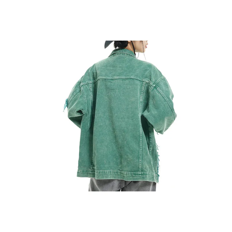 Tide Rough Edges Splicing Denim Jacket-3