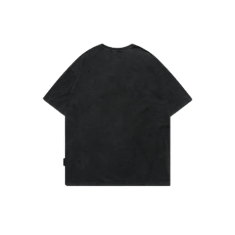 Hip Hop Embroidered Crewneck Short Sleeve Washed T shirt-6