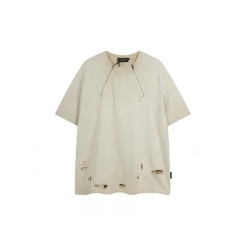 Hip Hop Old Zipper Hole Short Sleeved T Shirt