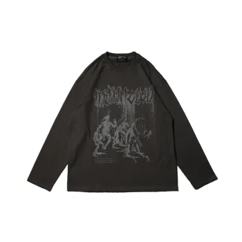 Printed Loose Old Dark Cotton Long Sleeve T shirt