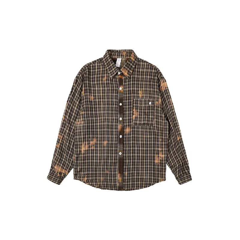 Casual Washed Tie Dye Plaid Shirt-0