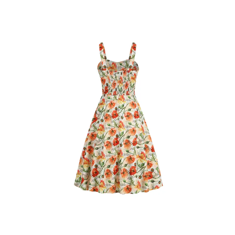 Cute Random Print Cotton Blended Fabric Slip Dress Women-3