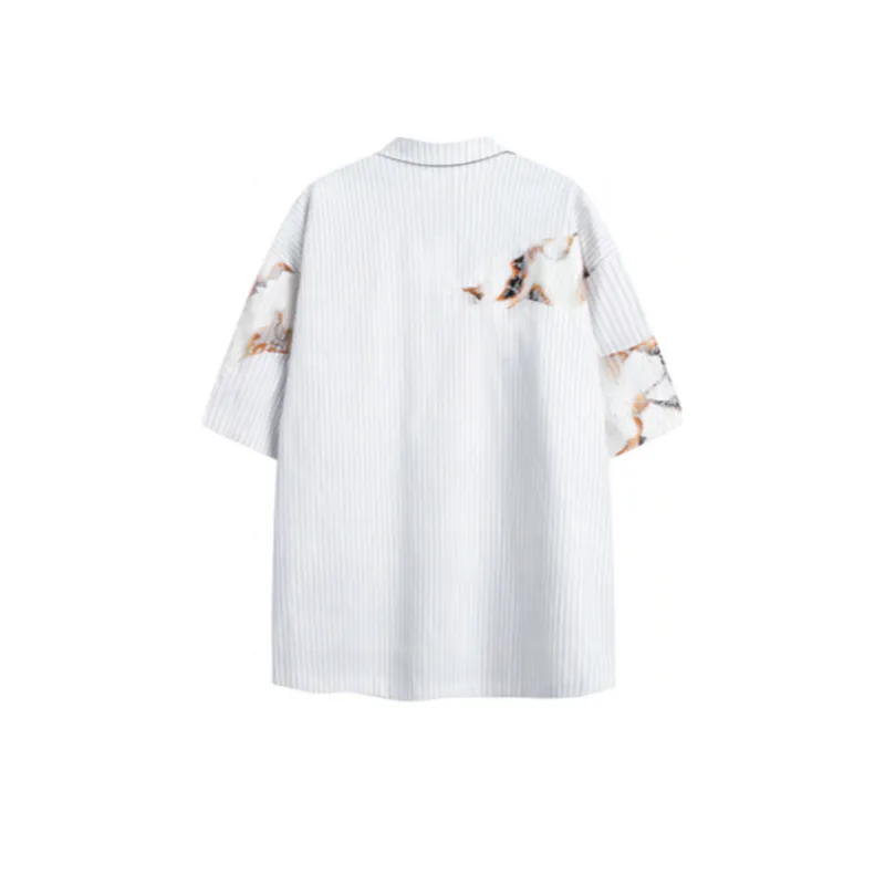 Lace Stitching Striped T Shirt-1