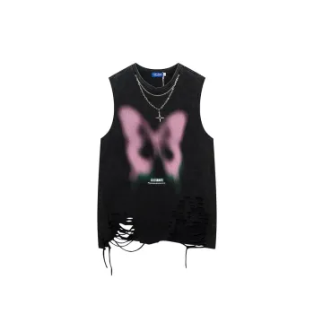 Trendy Diablo Butterfly Washed Old Waistcoat Vest swag OOTD