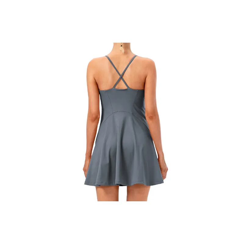 Simple Breathable Nylon Spandex Slip Dress Women-7