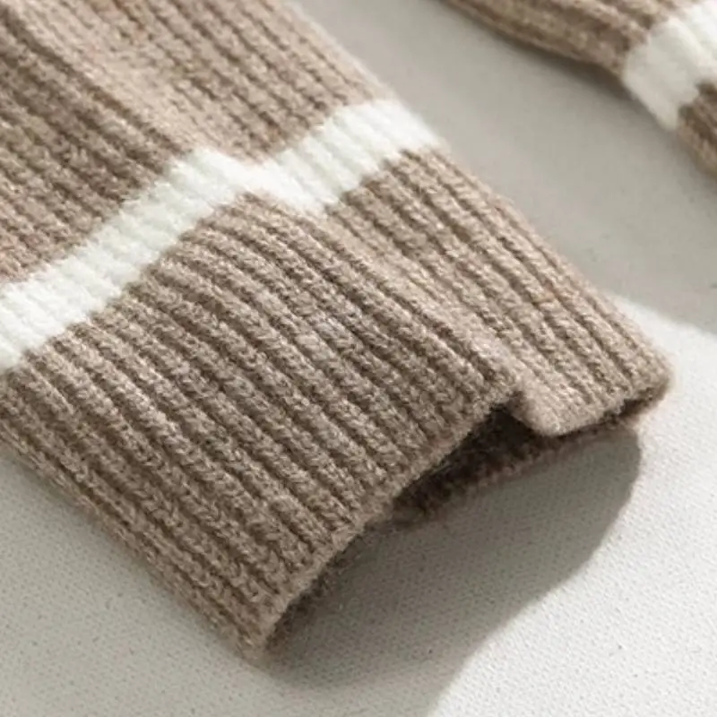 Striped Zipper Acrylic Fibres Sweater-7