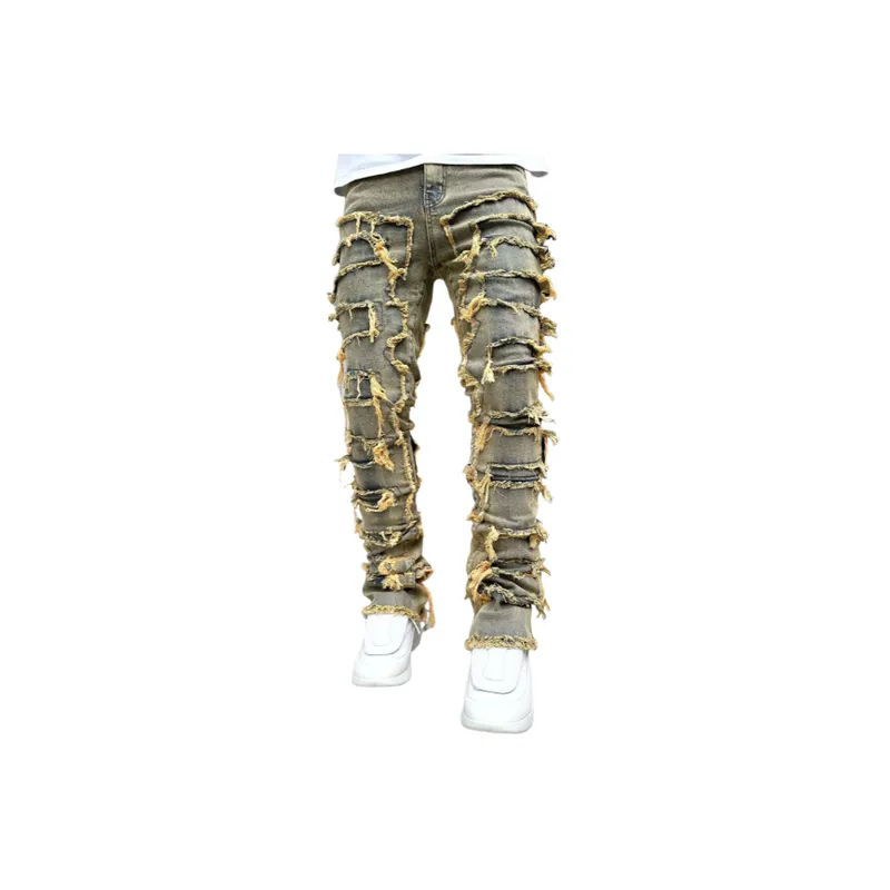 Stretch Patch Denim Straight Pants-13