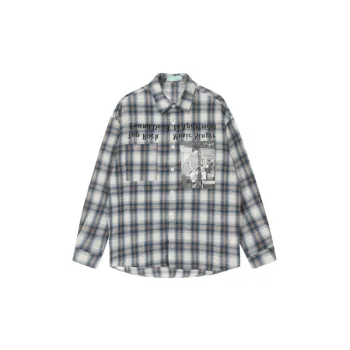 Street Rock Characters Printed Plaid Long sleeved Shirt