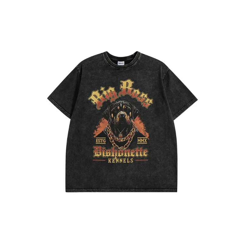 Retro Distressed Doberman Print T Shirt-0