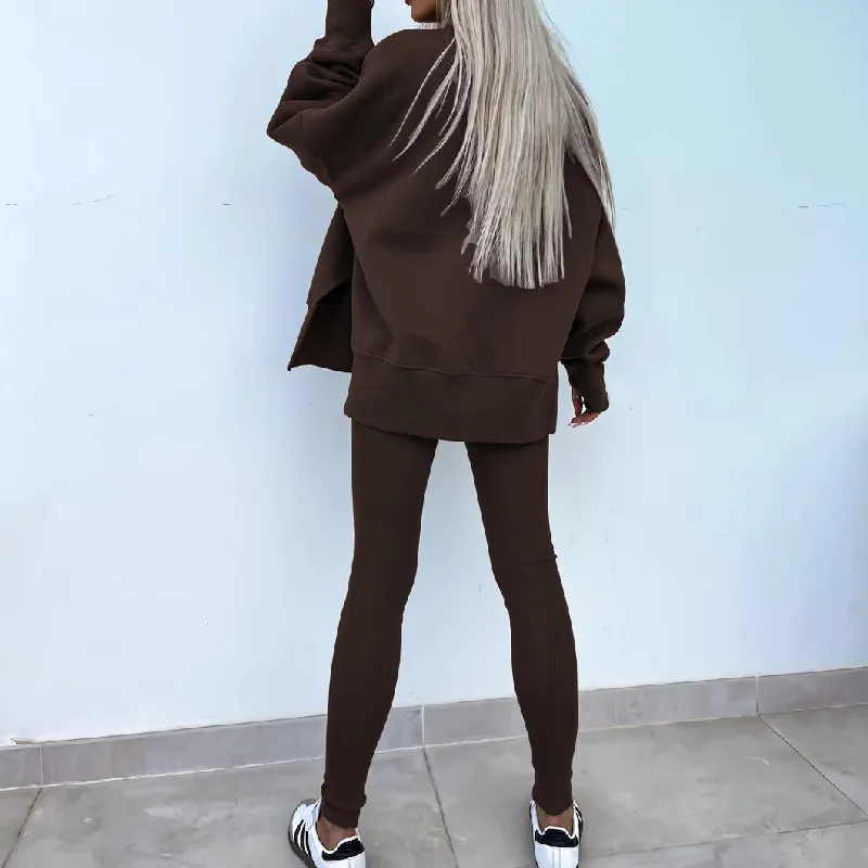 Casual Loose Cotton Blended Fabric Sweatshirt Set Women-9