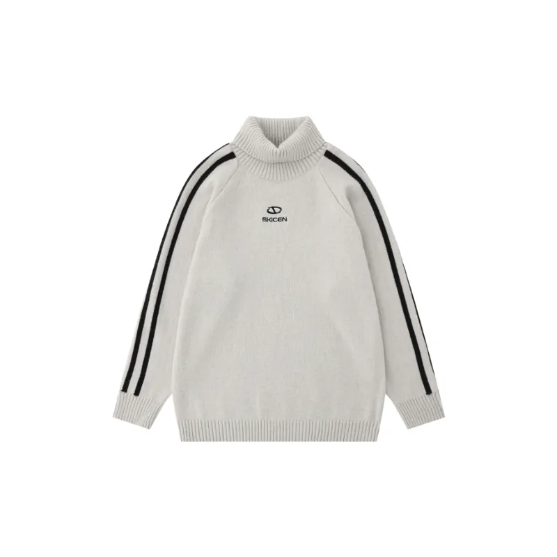 Retro Color Contrast Three Bars Striped Turtleneck Sweater-0