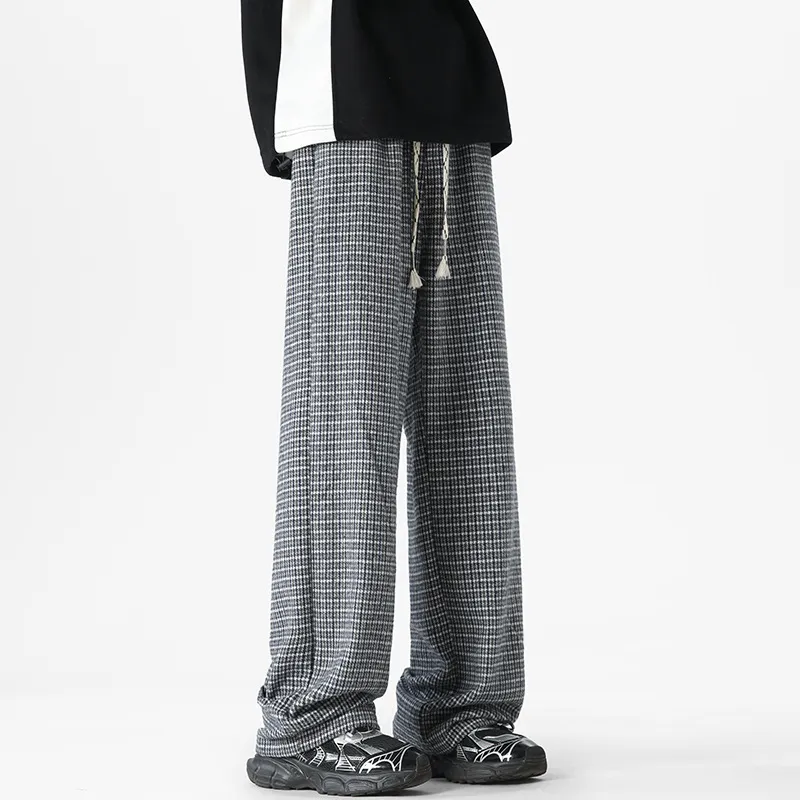 Fashionable Plaid Polyester Casual Pants-1