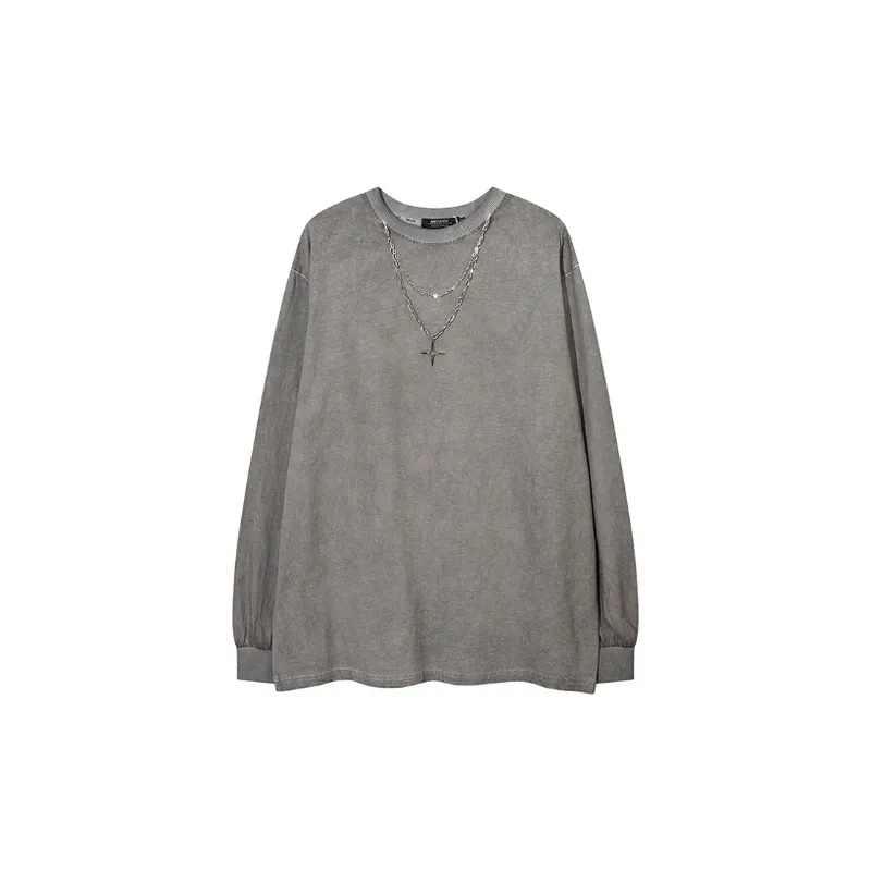 Fashion Simple Style Niche High end Style Necklace Loose Long sleeved Casual T shirt