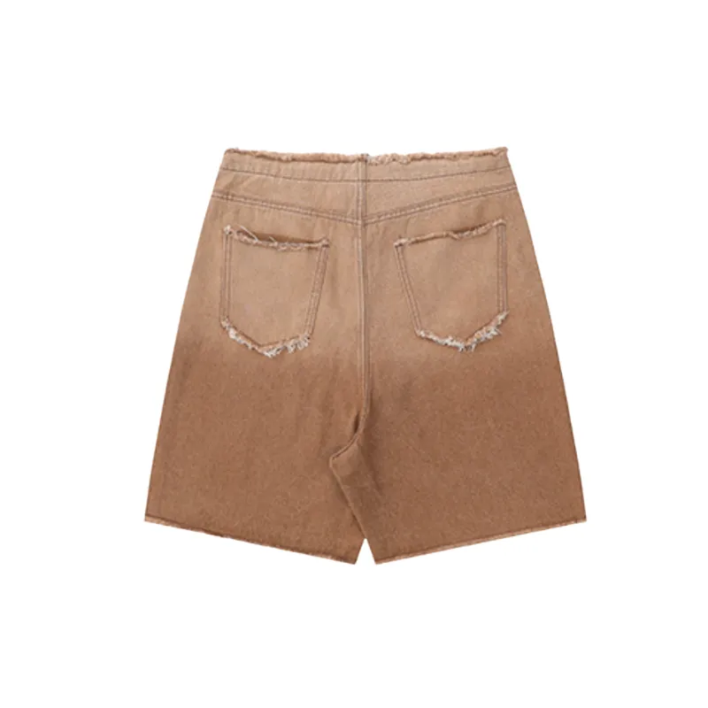 Brown Retro Gradient Drawstring Jeans-1