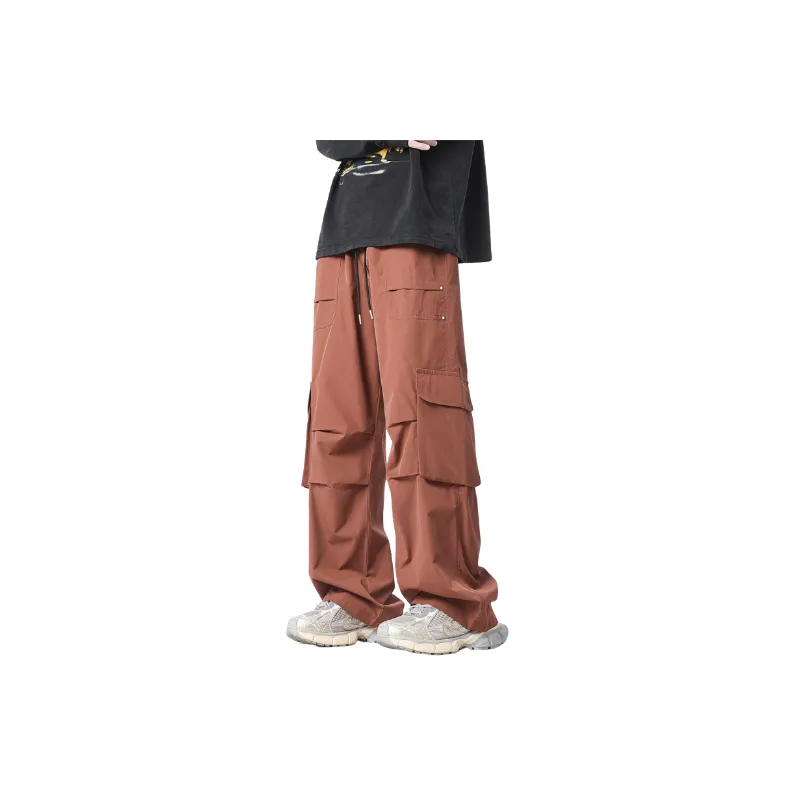 Simple Plain Blended Synthetic Fabrics Cargo Pants-10