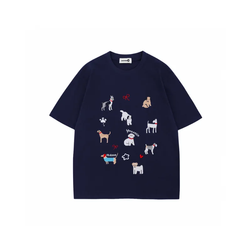 Fashion Embroidery Cotton Blended Fabric T Shirt Unisex-4